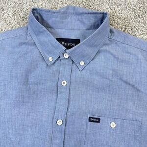 Brixton Mens Short Sleeve Button Down Shirt Blue Heathered Cotton Blend Size M